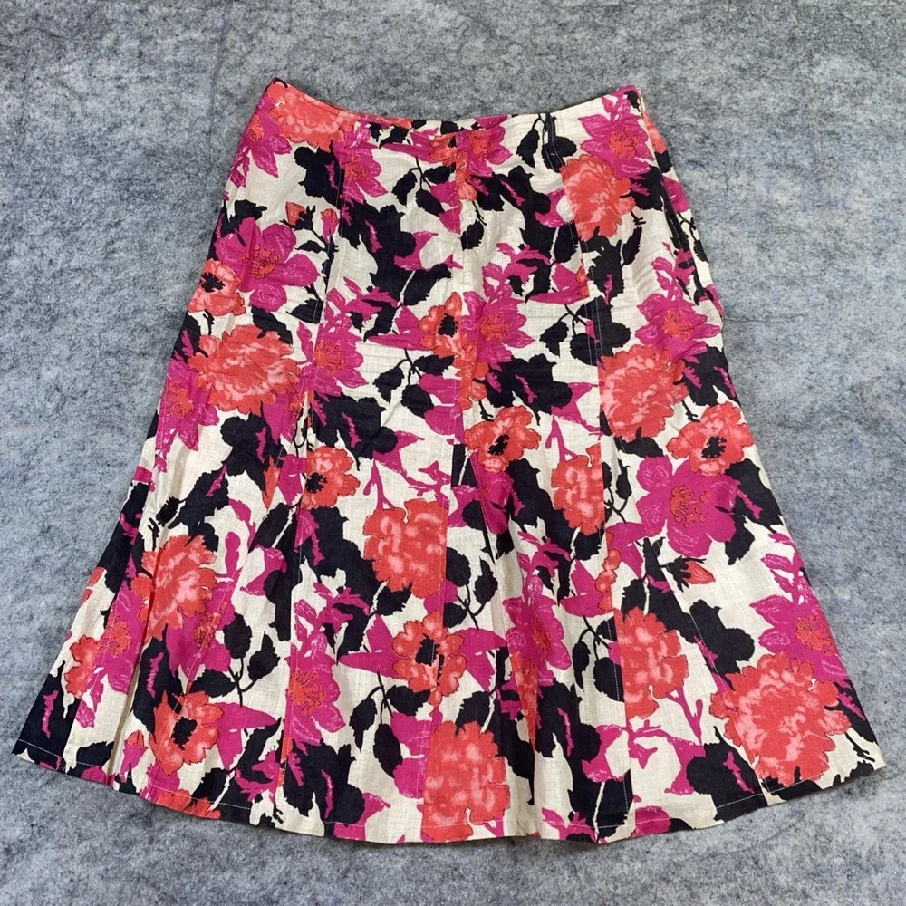 Kim Rogers Trumpet Skirt Women's 16 Multicolor Floral Linen Lagenlook Boho